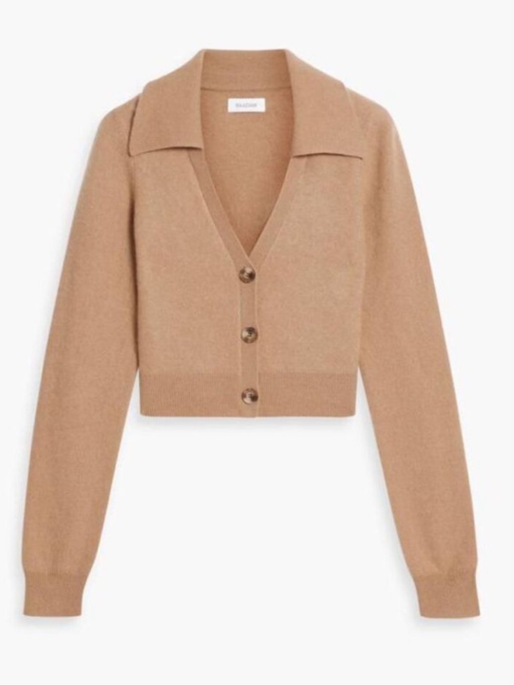 NAADAM Cashmere Cropped Polo Camel V-Neck Collared Button Cardigan